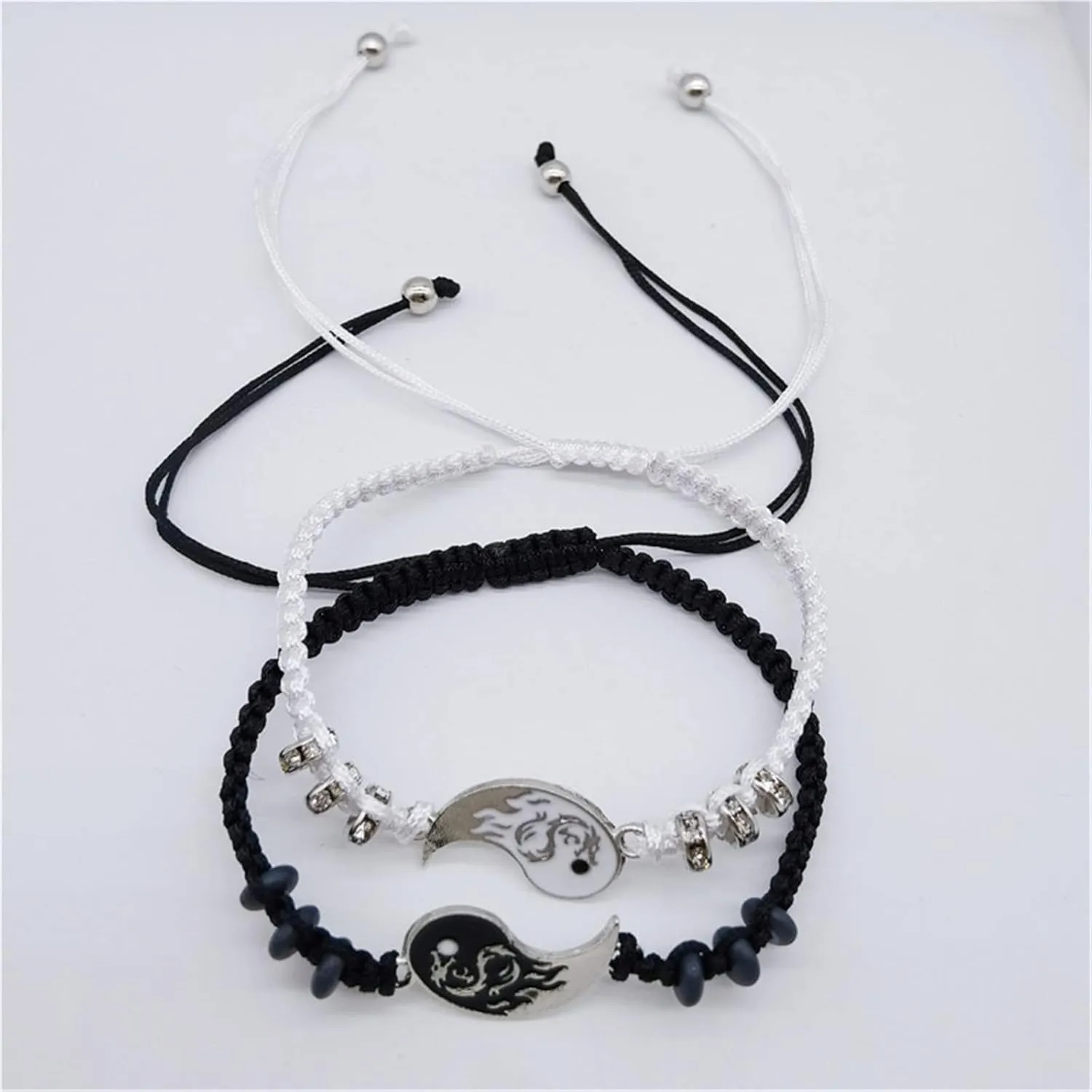 2-4Pcs Yin Yang Tai Chi Beads Infinity Braided String Rope Bracelets Handmade Waterproof Adjustable Cord Strand Bracelet for Men Women Friend Couple Matching Friendship Jewelry Gift