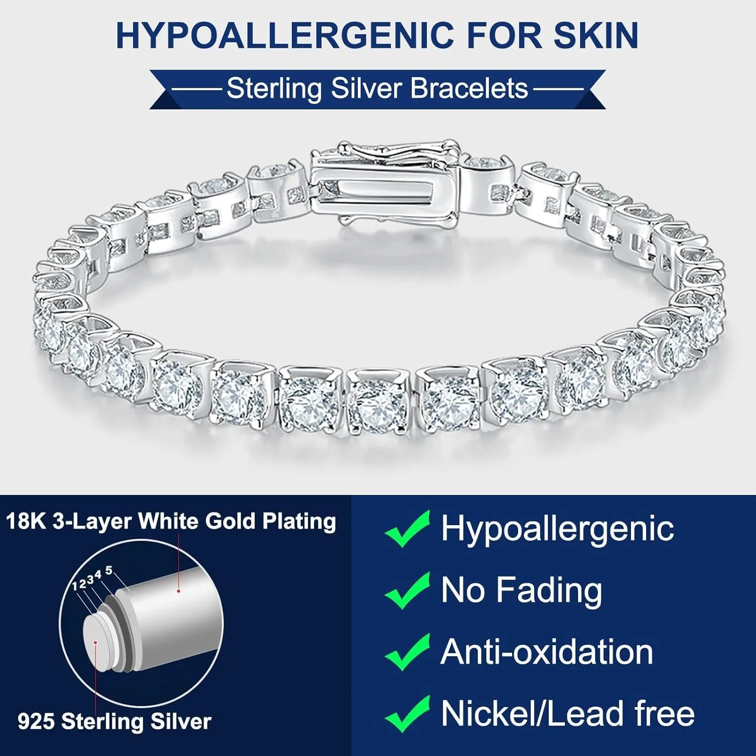 2-6.5mm Moissanite Tennis Bracelet for Women mens Bracelets Gifts imitation Diamond Tennis Bracelet Gifts