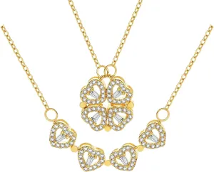 2 in 1 Four Leaf Clover Charm Lucky Necklace Heart Crystal Pendant Necklace Gold Link Valentine's Day Jewelry Gift for Women