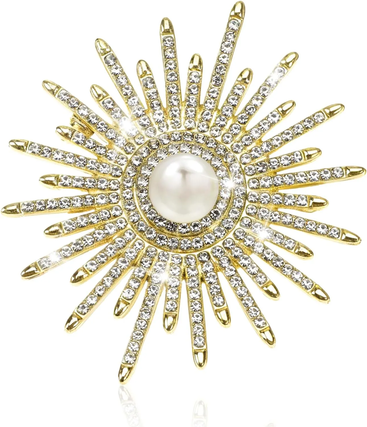 2 Inch Large Fashion Gold Plated Crystal Rose Brooches Bling Lapel Pins Pearl Pins Rhinestone Sunflower Brooch Pin Lucky Decor Jewelry for Lanyards Backpacks Clothes Hats Jackets Hat Gift