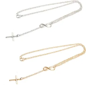 2 Pack Gold Necklace for Women  Dainty Infinity Cross Pendant Necklace, Non-Tarnish & Waterproof, Layered Jewelry for Everyday Wear, Simple Trendy Choker, Faith Christian Cross Gift