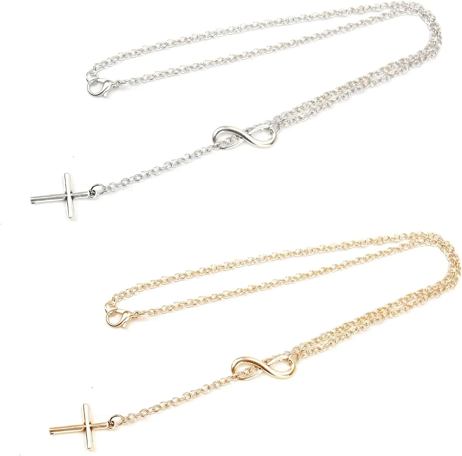 2 Pack Gold Necklace for Women  Dainty Infinity Cross Pendant Necklace, Non-Tarnish & Waterproof, Layered Jewelry for Everyday Wear, Simple Trendy Choker, Faith Christian Cross Gift