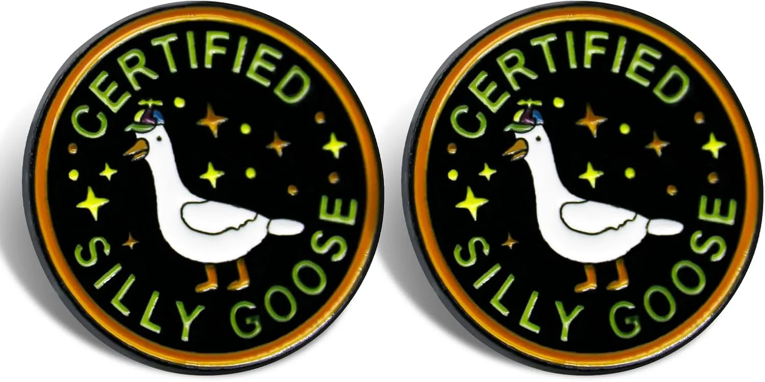 2-Pack Silly Goose Enamel Pins Fun Pins for Backpacks, Clothes & Jewelry | Durable Enamel Metal Badges for Women & Men | Funny, Cute Accessories for Hats, Lanyards, Bags