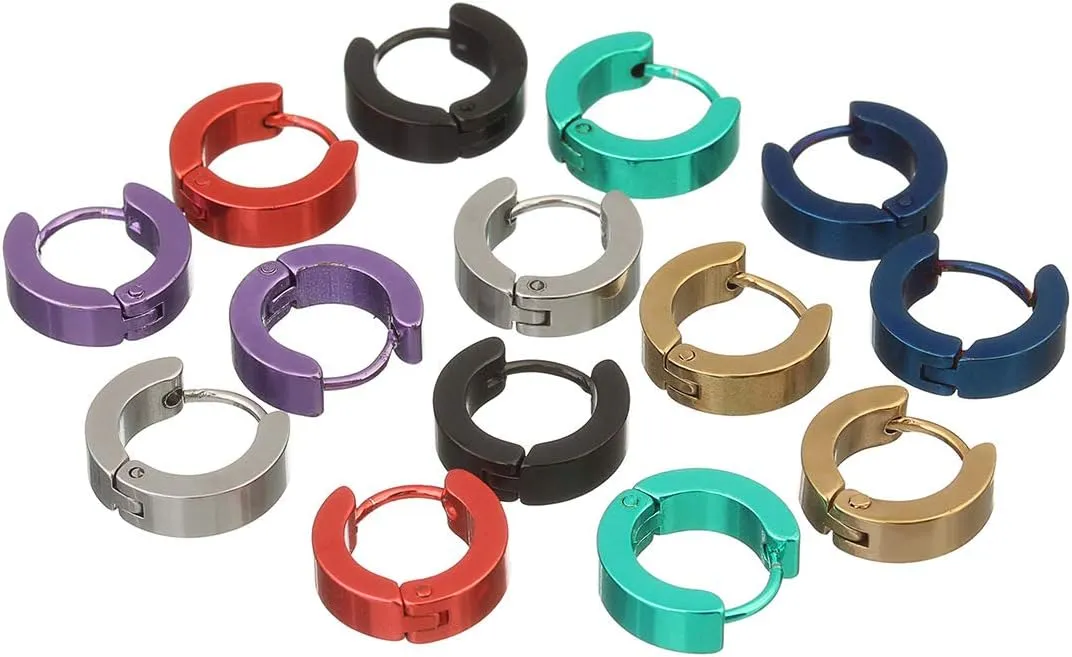 2 Pairs Stainless Steel Hoop Earrings For Men's Women's 14mm Minimalist Small Hoop Earrings Huggie Earrings Fashion Punk Earrings