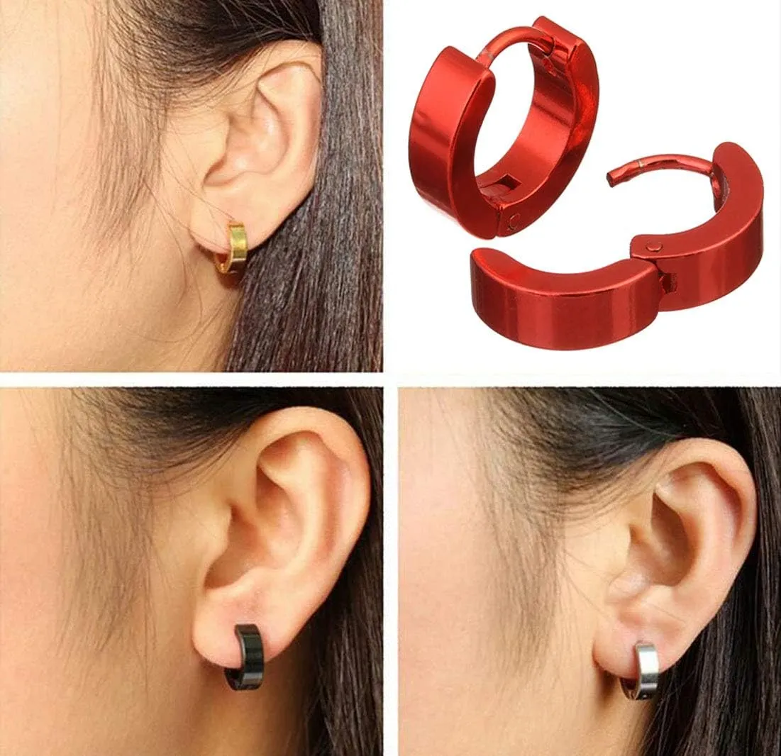 2 Pairs Stainless Steel Hoop Earrings For Men's Women's 14mm Minimalist Small Hoop Earrings Huggie Earrings Fashion Punk Earrings