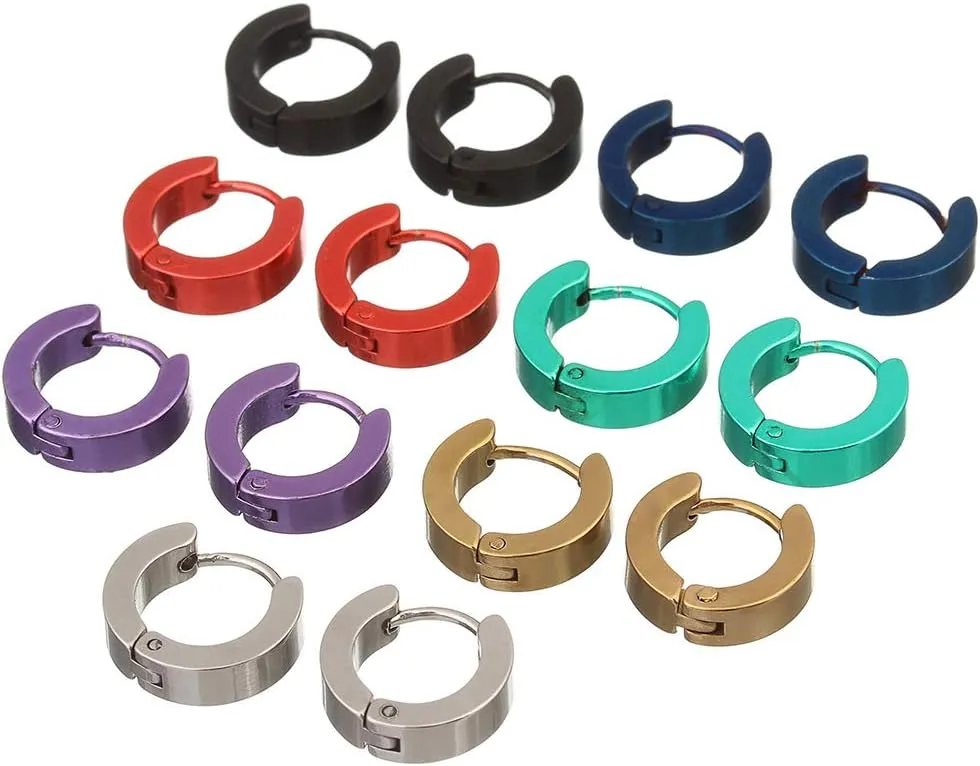 2 Pairs Stainless Steel Hoop Earrings For Men's Women's 14mm Minimalist Small Hoop Earrings Huggie Earrings Fashion Punk Earrings