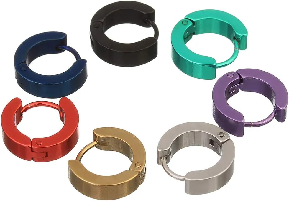 2 Pairs Stainless Steel Hoop Earrings For Men's Women's 14mm Minimalist Small Hoop Earrings Huggie Earrings Fashion Punk Earrings