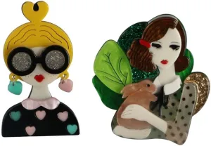 2 Pcs Creative Acrylic Brooches, Trendy Cute Acrylic Acetic Figure Brooch Women Suits Brooch Pins Sweater Scarf Coat Accessories
