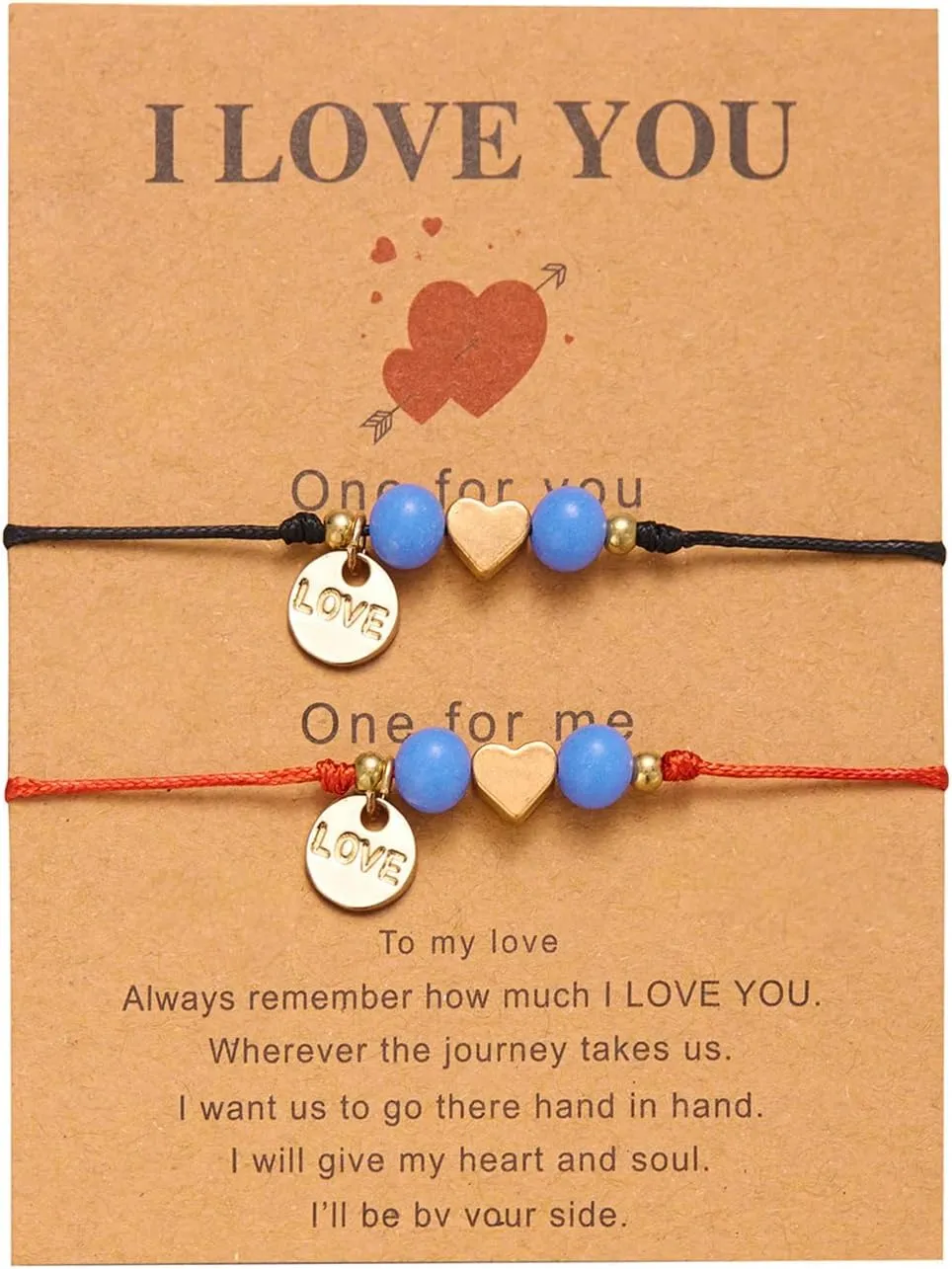 2 Pcs LOVE Card Couple Bracelet Glow in Dark Beads Star Heart Round Charm Rope Chain Adjustable Bracelets for Lover Best Friend