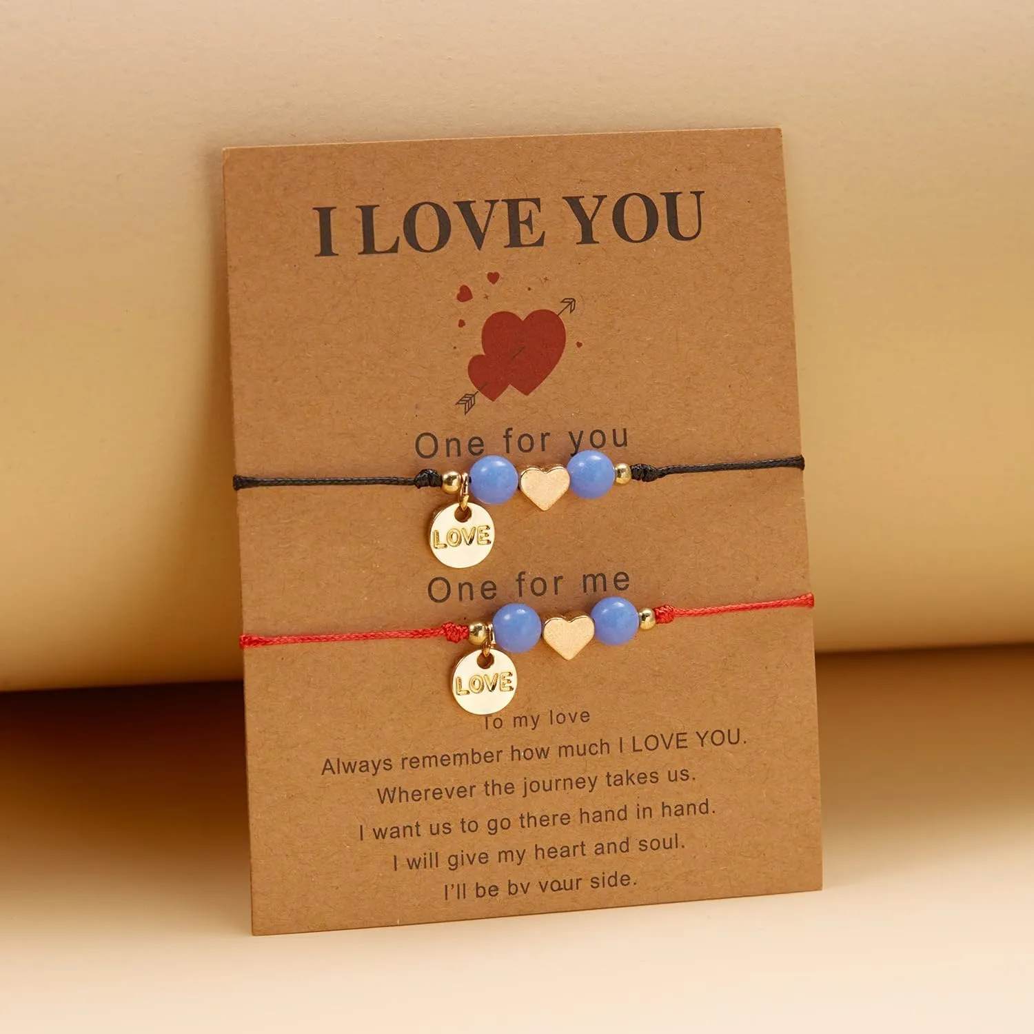 2 Pcs LOVE Card Couple Bracelet Glow in Dark Beads Star Heart Round Charm Rope Chain Adjustable Bracelets for Lover Best Friend