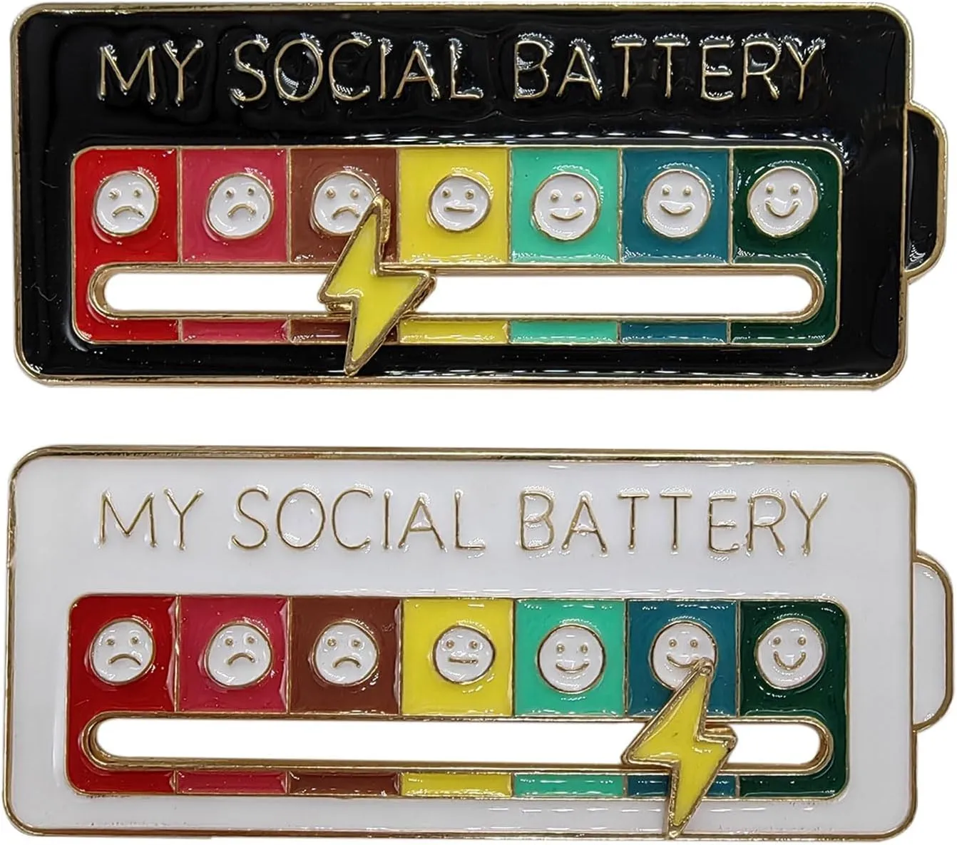 2 PCS Social Battery Enamel Pins - Adjustable 7-Day Mood Slider Brooches, Cute Emotional Pins for Women, Backpacks, Hats, Jackets & Accessories (Express All Your Moods)