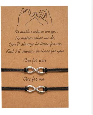 2-Piece Pinky Promise Bracelets Friendship Couple Distance Matching Graduation Bracelet Gift Bohemia, Black