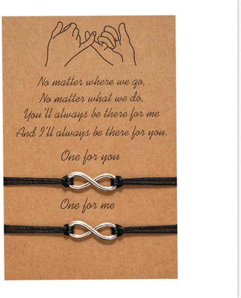 2-Piece Pinky Promise Bracelets Friendship Couple Distance Matching Graduation Bracelet Gift Bohemia, Black
