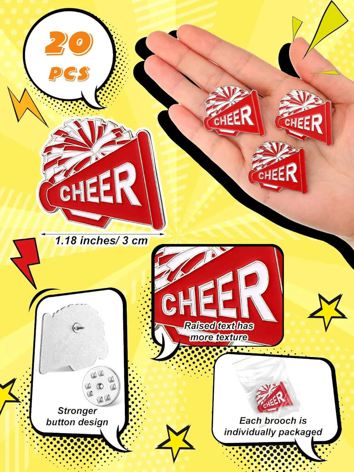 20 Pcs Cheer Enamel Pins Bulk, Ideal as Cheerleading Teams' Gifts, Souvenirs, Accessories, Jewelry, Goodie Bag Stuffers, and Party Supplies