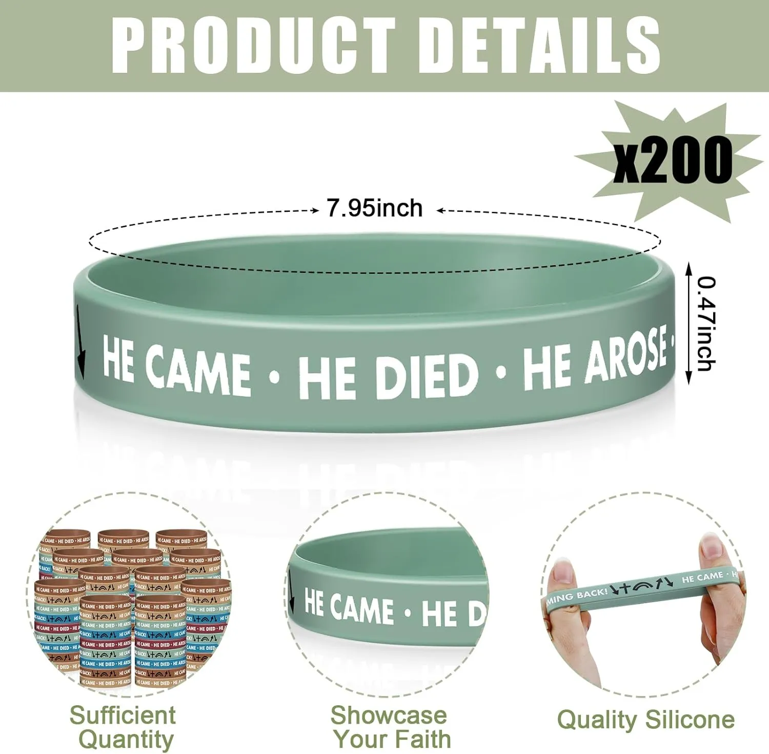 200 Pcs Christian Religious Bracelet Easter Bracelet He Came Died Arose Ascended Coming Back Wristbands Witness Gospel Message Jesus Wristbands Easter Gifts