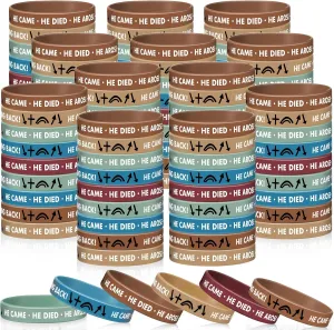 200 Pcs Christian Religious Bracelet Easter Bracelet He Came Died Arose Ascended Coming Back Wristbands Witness Gospel Message Jesus Wristbands Easter Gifts