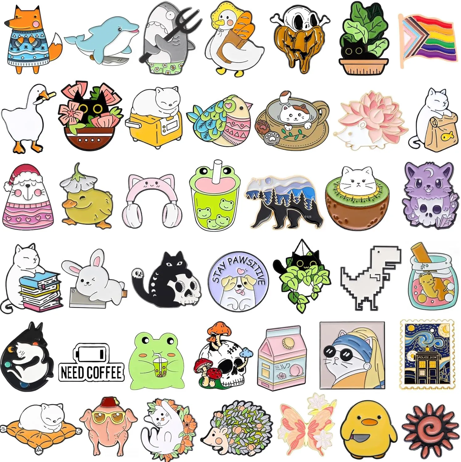 20/40/60 pcs Cute Mixed Enamel Pins Bulk Set, Funny Plant Anime Lapel Badges, Cartoon Button Pins Jewelry for Backpack Cloths Hats Jacket Decoration, Festival Gifts