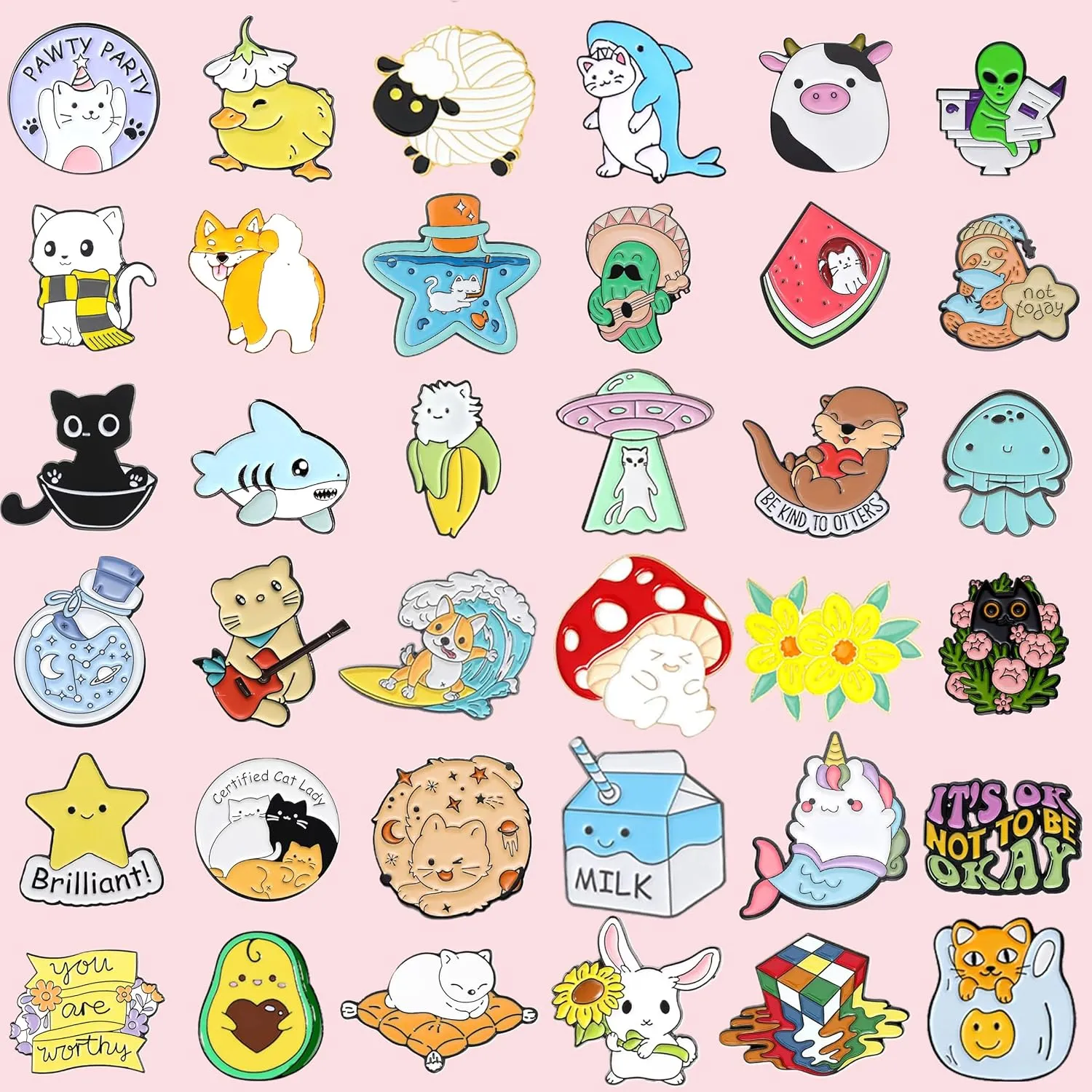 20/60 Mixed Enamel Brooch Bulk Set,Lapel Badges, Cartoon Plant Enamel Pin Sets, Funny Enamel Pins Bulk Set Cool Button Pins Aesthetic Brooch Lapel Pins Anime for Backpacks, Bag, Jacket, Kids, Girls, Festival Present