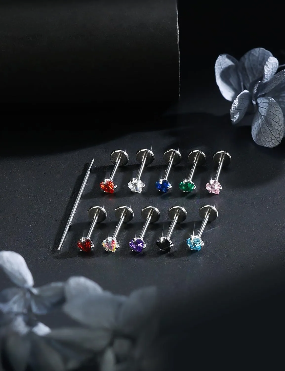 20G 18G 16G Titanium Threadless Flat Back Earrings Nose Ring Studs Tragus Labret Medusa Piercing Jewelry G23 Monroe Lip Ring Snake Bite Forward Helix Conch Cartilage Earrings Piercing Jewelry