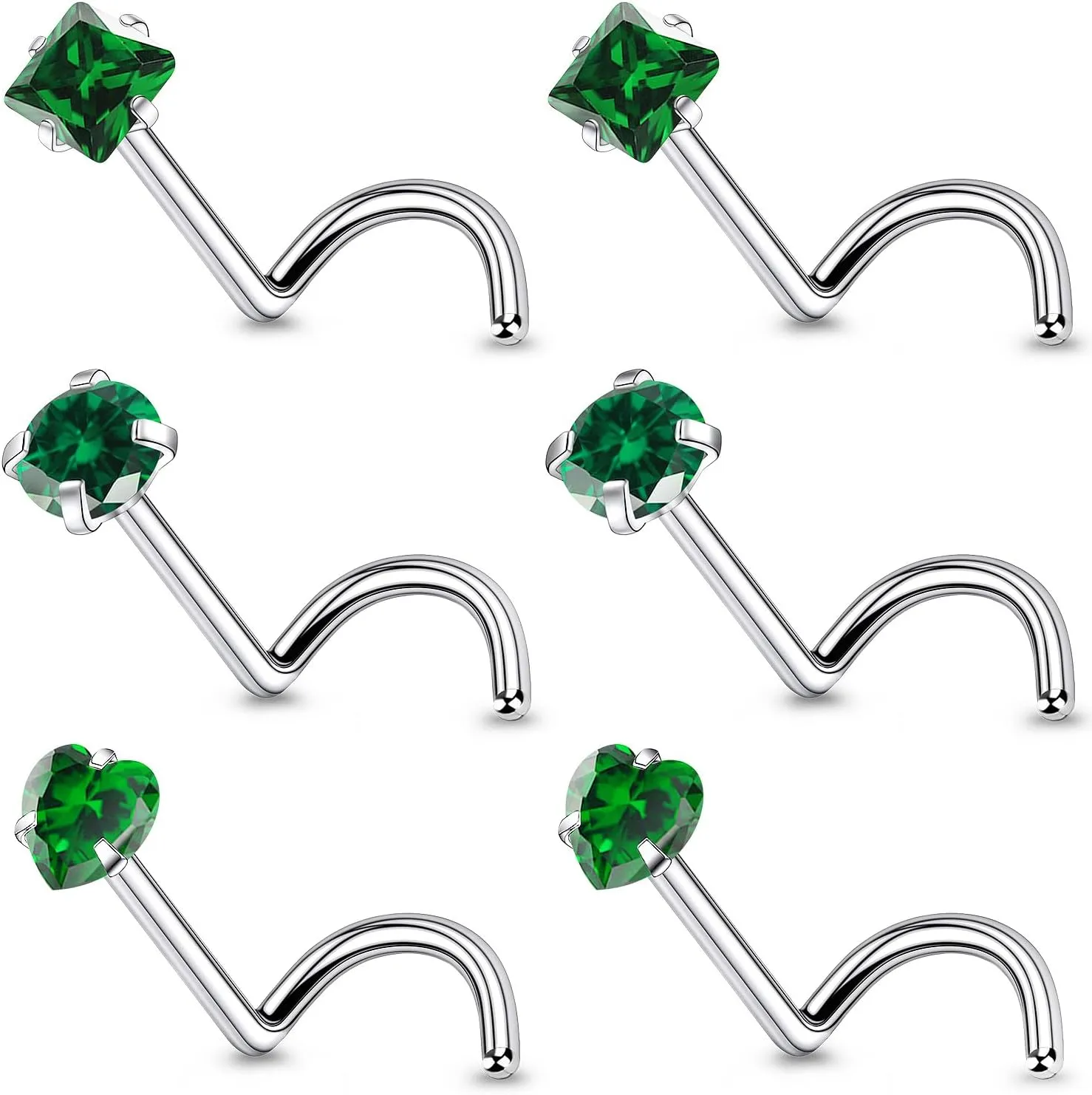 20G Astm F136 Titanium Nose Rings Studs Piercing Jewelry for Women L Shaped Corkscrew Straight Titanium Heart Nose Rings Studs Round Square CZ Nostril Piercing Jewelry for Women Men