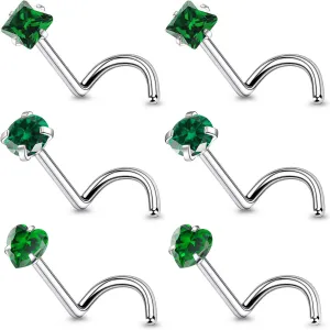 20G Astm F136 Titanium Nose Rings Studs Piercing Jewelry for Women L Shaped Corkscrew Straight Titanium Heart Nose Rings Studs Round Square CZ Nostril Piercing Jewelry for Women Men