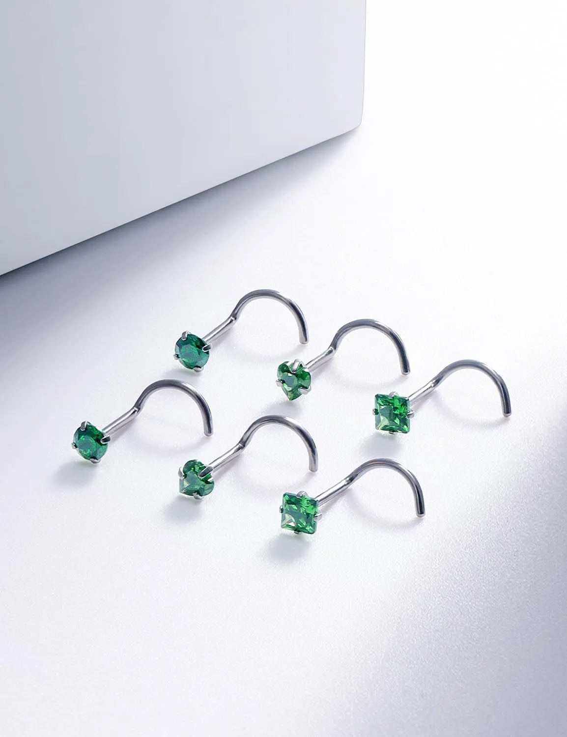 20G Astm F136 Titanium Nose Rings Studs Piercing Jewelry for Women L Shaped Corkscrew Straight Titanium Heart Nose Rings Studs Round Square CZ Nostril Piercing Jewelry for Women Men