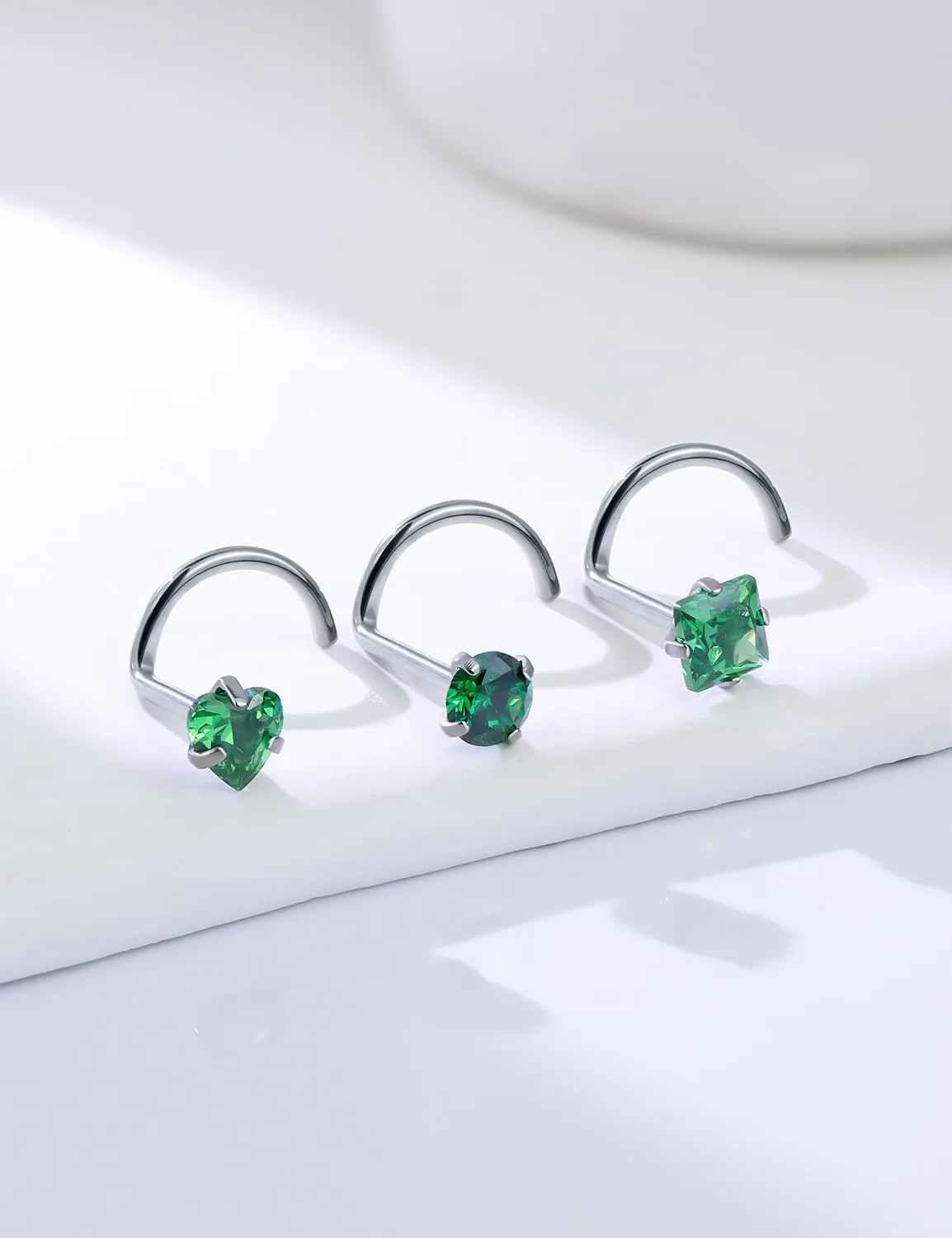 20G Astm F136 Titanium Nose Rings Studs Piercing Jewelry for Women L Shaped Corkscrew Straight Titanium Heart Nose Rings Studs Round Square CZ Nostril Piercing Jewelry for Women Men