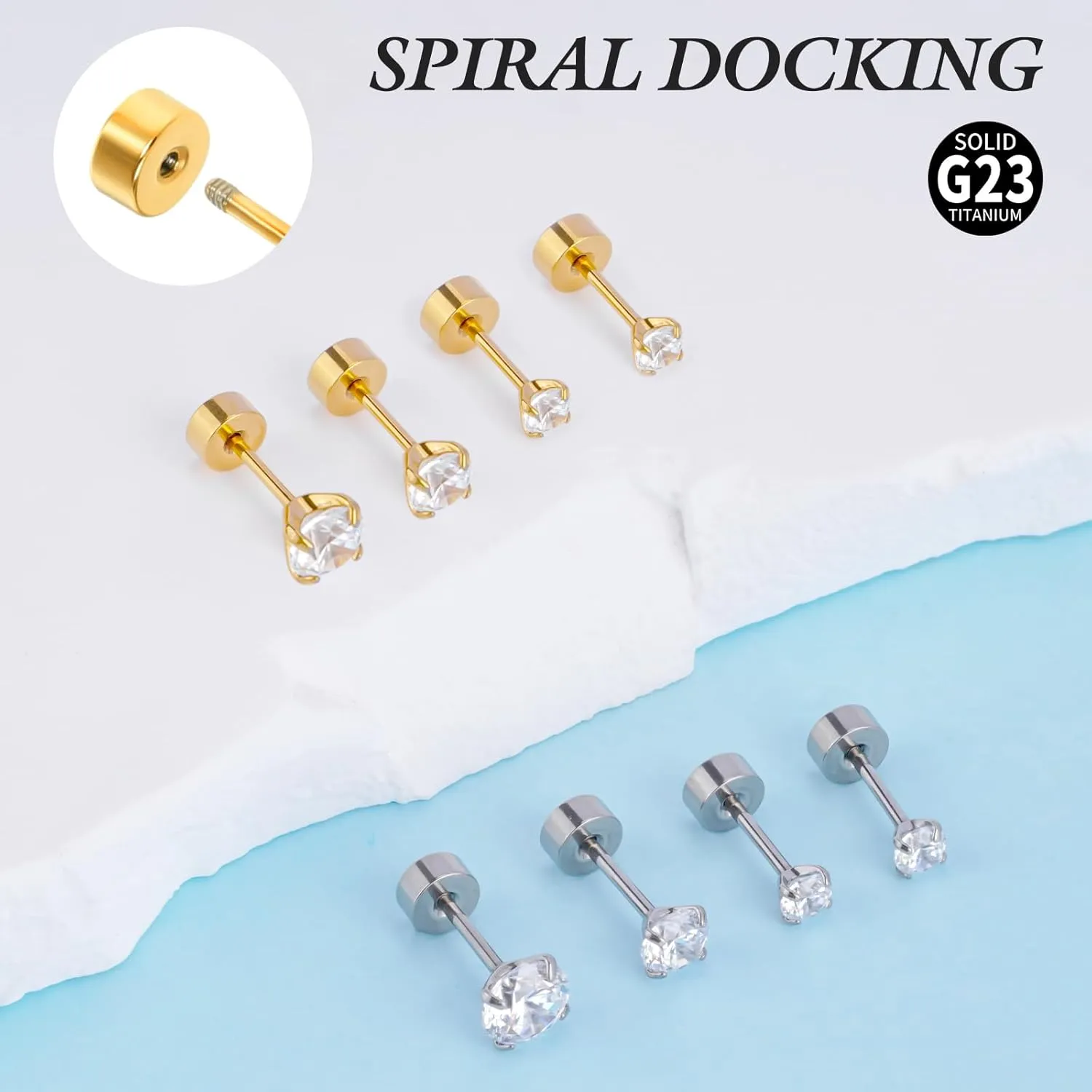 20G G23 Titanium Ear Stud Piercing Barbell Studs Earrings Round Cubic Zirconia Inlaid Cartilage Earringz