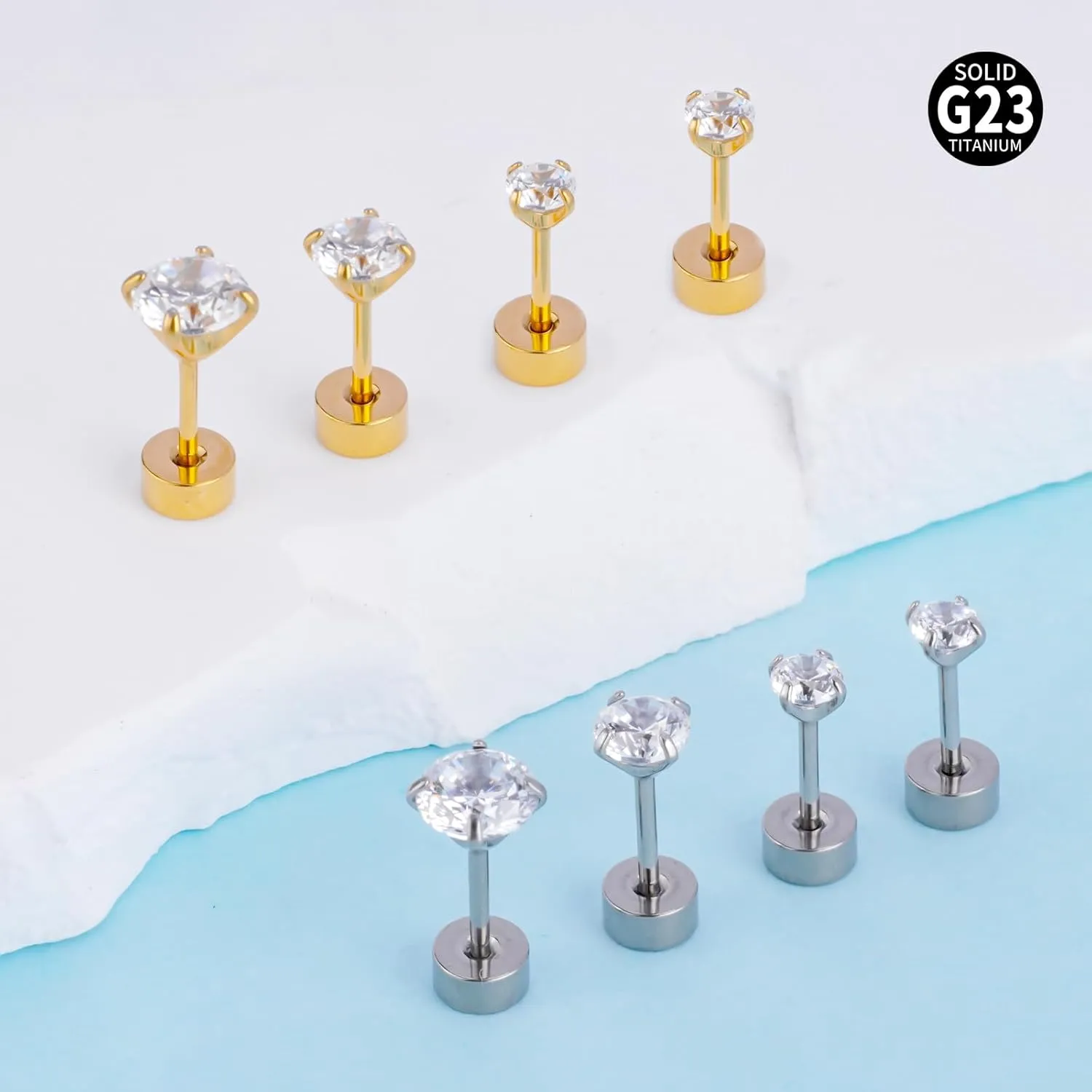 20G G23 Titanium Ear Stud Piercing Barbell Studs Earrings Round Cubic Zirconia Inlaid Cartilage Earringz