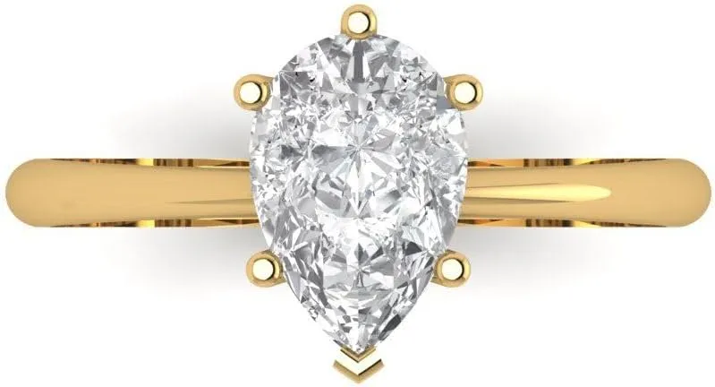 2.1 ct Brilliant Pear Cut Stunning Flawless Clear faux Diamond Solid 18K Yellow Gold Solitaire Bridal Wedding Statement Ring