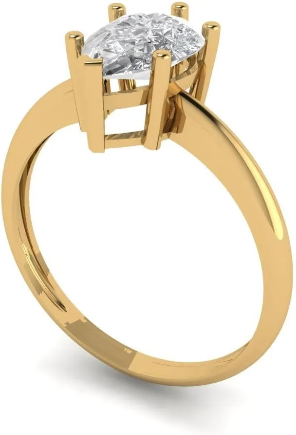 2.1 ct Brilliant Pear Cut Stunning Flawless Clear faux Diamond Solid 18K Yellow Gold Solitaire Bridal Wedding Statement Ring