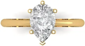 2.1 ct Brilliant Pear Cut Stunning Flawless Clear faux Diamond Solid 18K Yellow Gold Solitaire Bridal Wedding Statement Ring