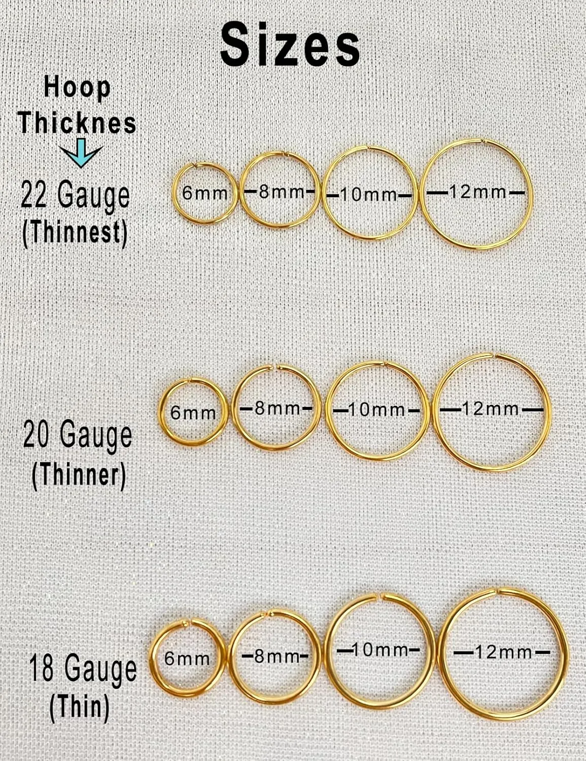 22G 20G 18G 6-12mm Gold Silver Rose Gold Black Blue Rainbow Small Hoop Earrings for Cartilage Nose, Piercing Hoop Ring Nose Rings Hoop Tragus Helix Daith Rook Snug Piercing Rings Set of 4 Set of 2