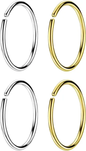 22G 20G 18G 6-12mm Gold Silver Rose Gold Black Blue Rainbow Small Hoop Earrings for Cartilage Nose, Piercing Hoop Ring Nose Rings Hoop Tragus Helix Daith Rook Snug Piercing Rings Set of 4 Set of 2