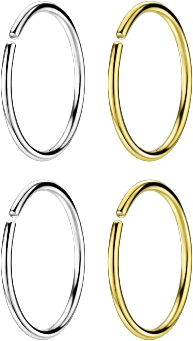 22G 20G 18G 6-12mm Gold Silver Rose Gold Black Blue Rainbow Small Hoop Earrings for Cartilage Nose, Piercing Hoop Ring Nose Rings Hoop Tragus Helix Daith Rook Snug Piercing Rings Set of 4 Set of 2