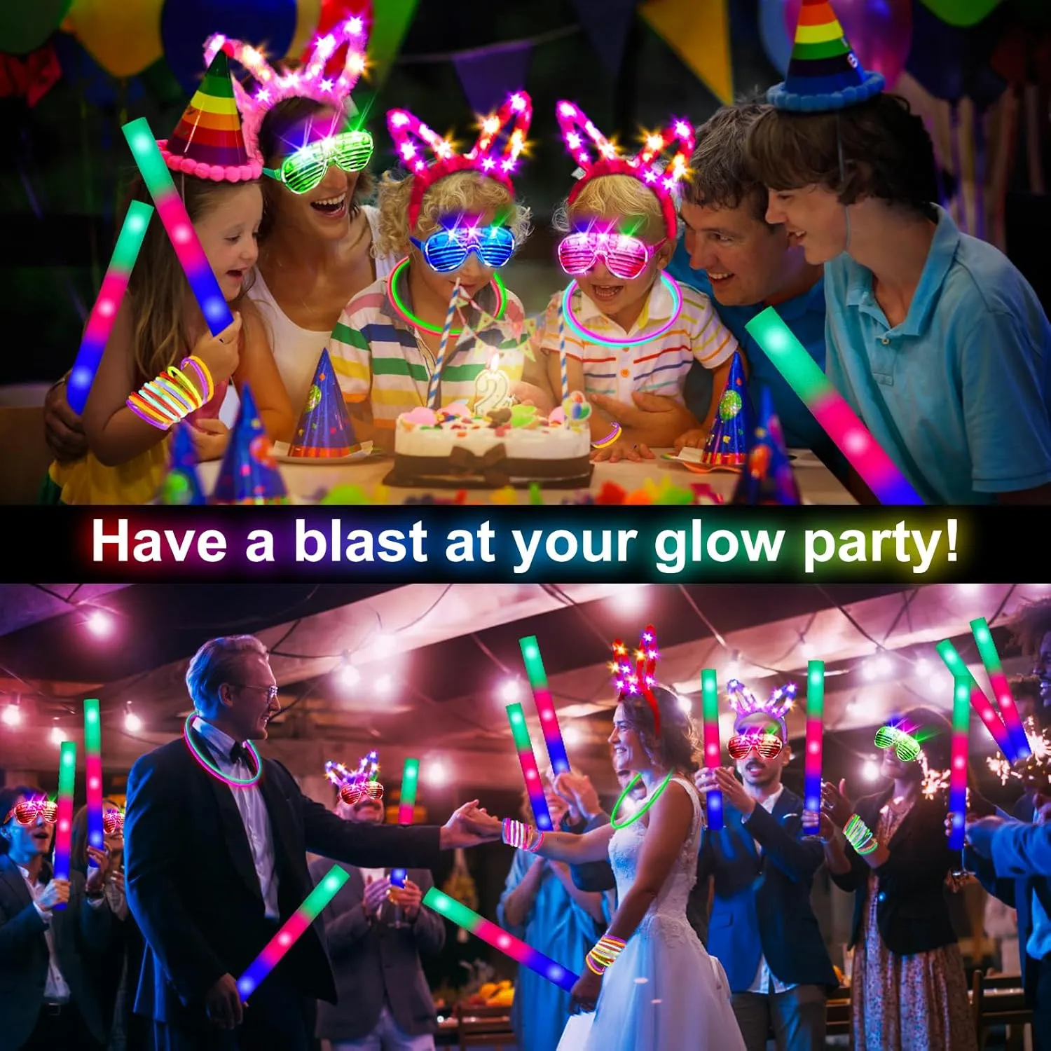 236 PCS Glow in the Dark Party Supplies, Halloween Party Favors, 12PCS 16" Foam Glow Sticks, 12PCS LED Glasses, 12PCS Bunny Ear Headband and 100PCS Glow Sticks for Neon Party for Kids or Adults