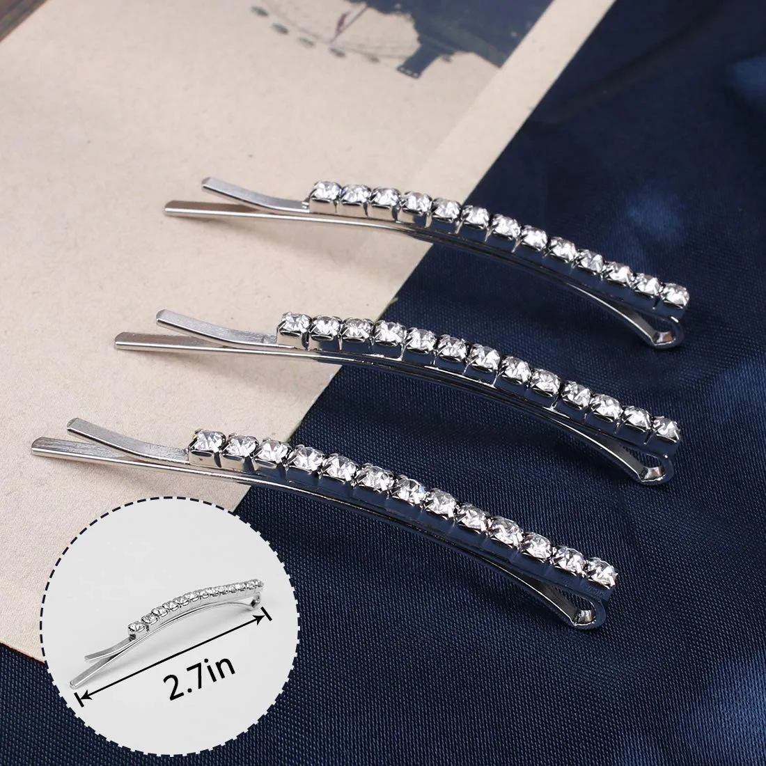24 Pcs Rhinestone Hair Accessories: Sparkly Crystal Bobby Pins, Shiny Hair Clips for Women and Girls (Silver)