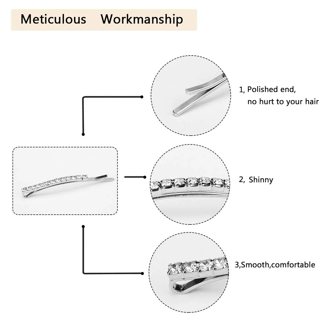 24 Pcs Rhinestone Hair Accessories: Sparkly Crystal Bobby Pins, Shiny Hair Clips for Women and Girls (Silver)