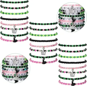 24 Pcs Witch Princess Crown Friendship Matching Bracelets Green Pink Bead Merchandise Jewelry Gift BFF Couples Bracelets Accessories for Movie Fans Party Dress Birthday Party Decoration
