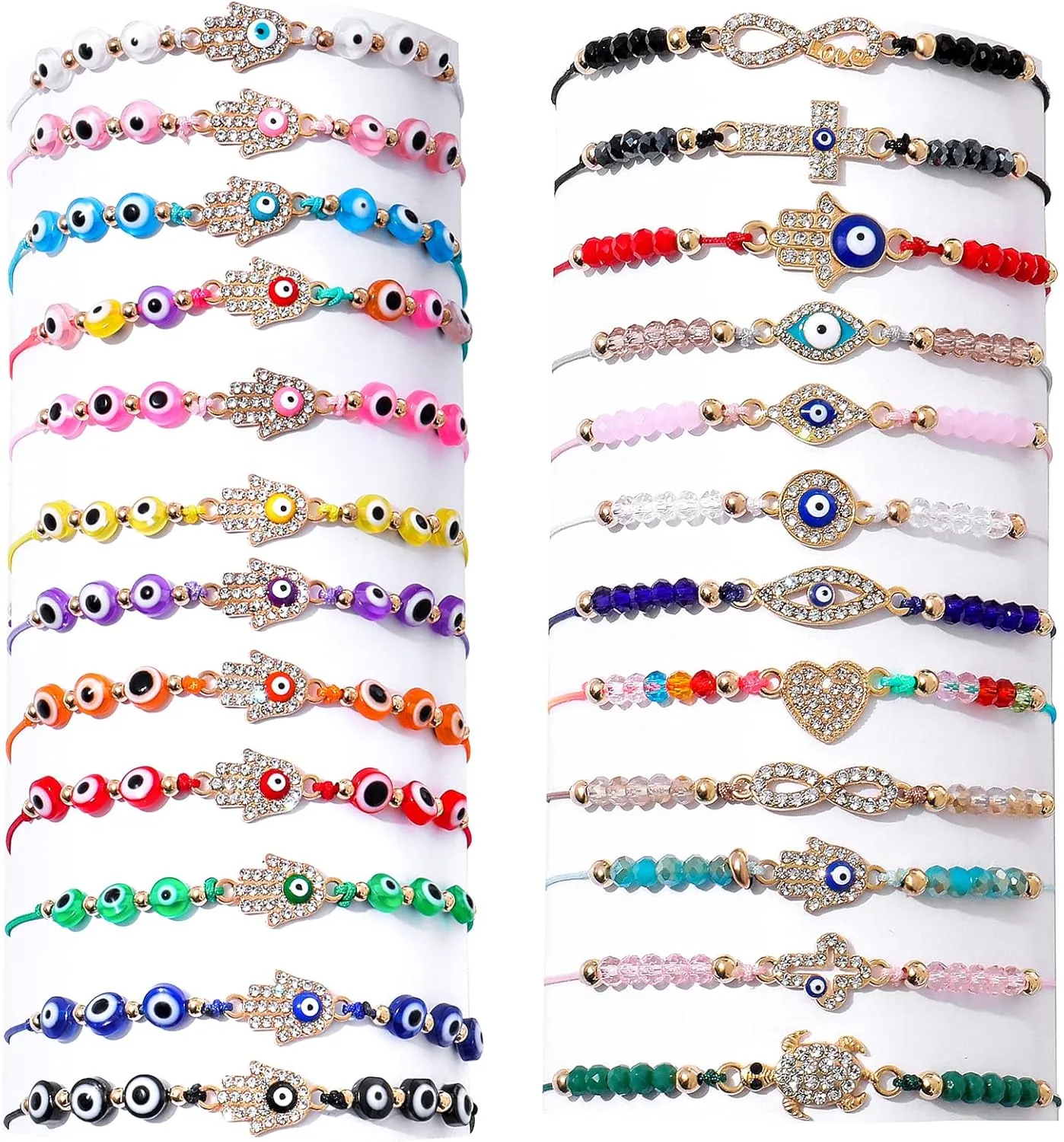 24/12 Pcs Evil Eye Bracelets Mexican Bracelets Hamsa Bracelet Set Protection Mal De Ojo Bracelets Gold Evil Eye Anklets Jewelry Gift for Women Girls Boys