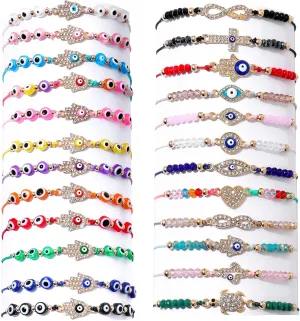 24/12 Pcs Evil Eye Bracelets Mexican Bracelets Hamsa Bracelet Set Protection Mal De Ojo Bracelets Gold Evil Eye Anklets Jewelry Gift for Women Girls Boys