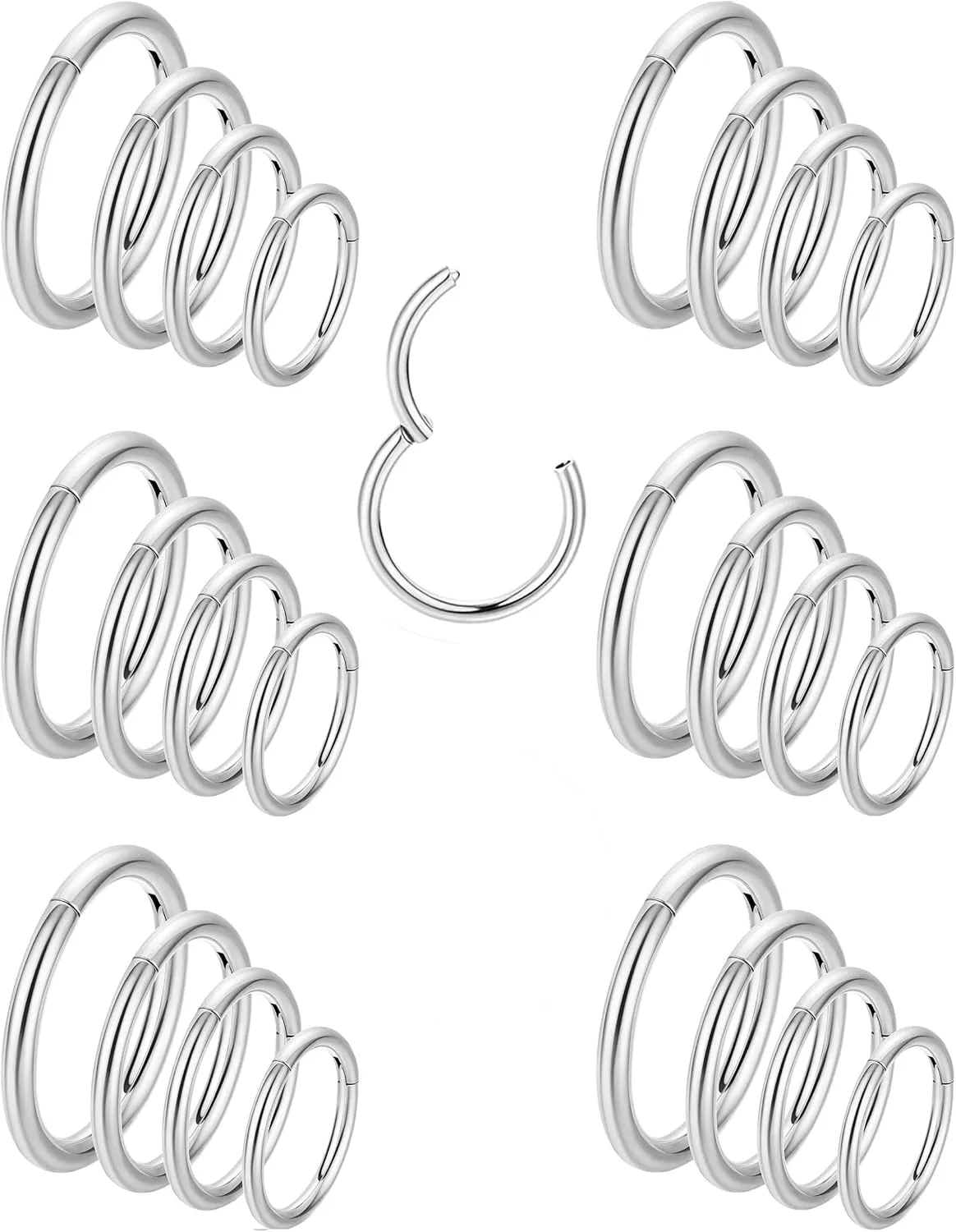 24Pcs 16G 18G 316L Stainless Steel Cartilage Hoop Earrings for Men Women Helix Tragus Daith Lobe Hoop Sleeper Earrings Hinged Clicker Segment Nose Hoop Septum Lip Ring Conch 7/8/9/10MM