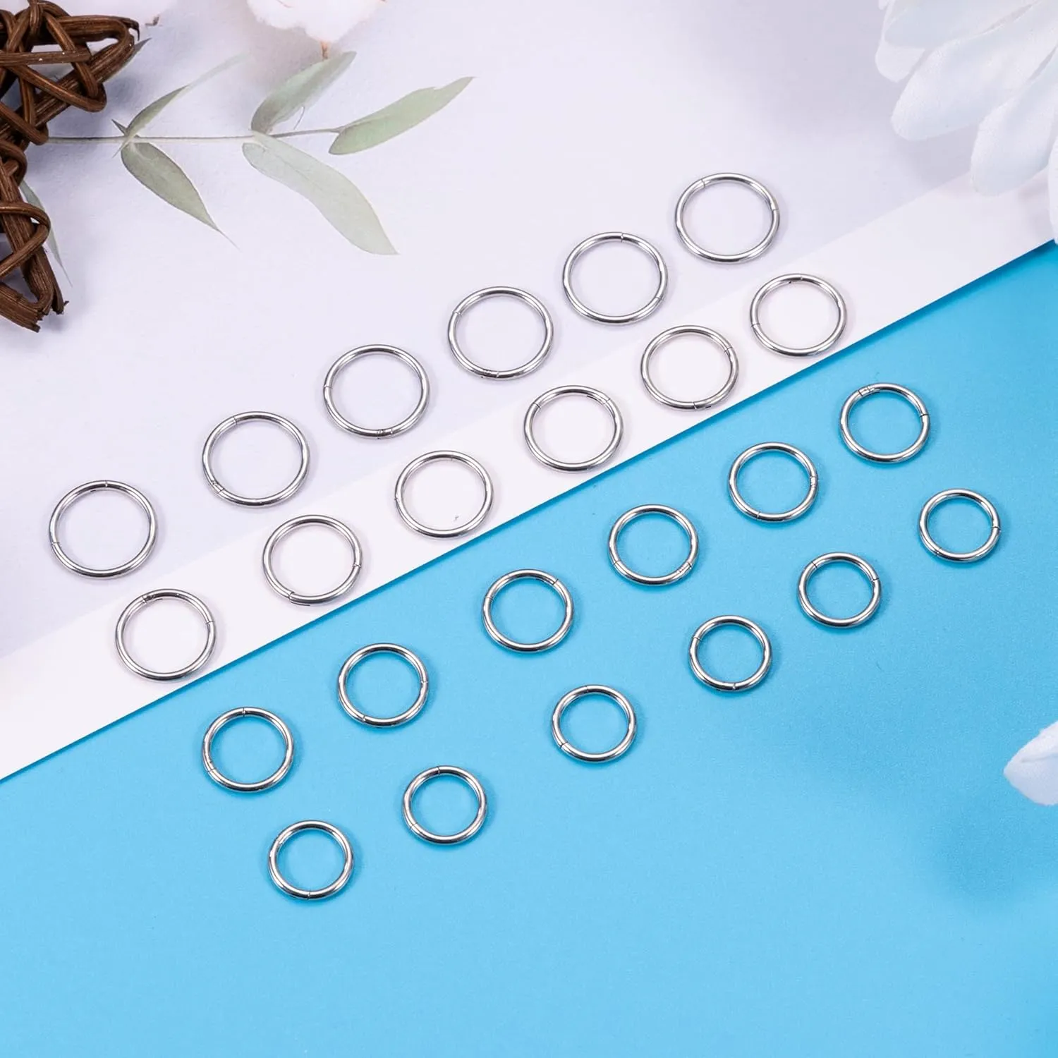 24Pcs 16G 18G 316L Stainless Steel Cartilage Hoop Earrings for Men Women Helix Tragus Daith Lobe Hoop Sleeper Earrings Hinged Clicker Segment Nose Hoop Septum Lip Ring Conch 7/8/9/10MM