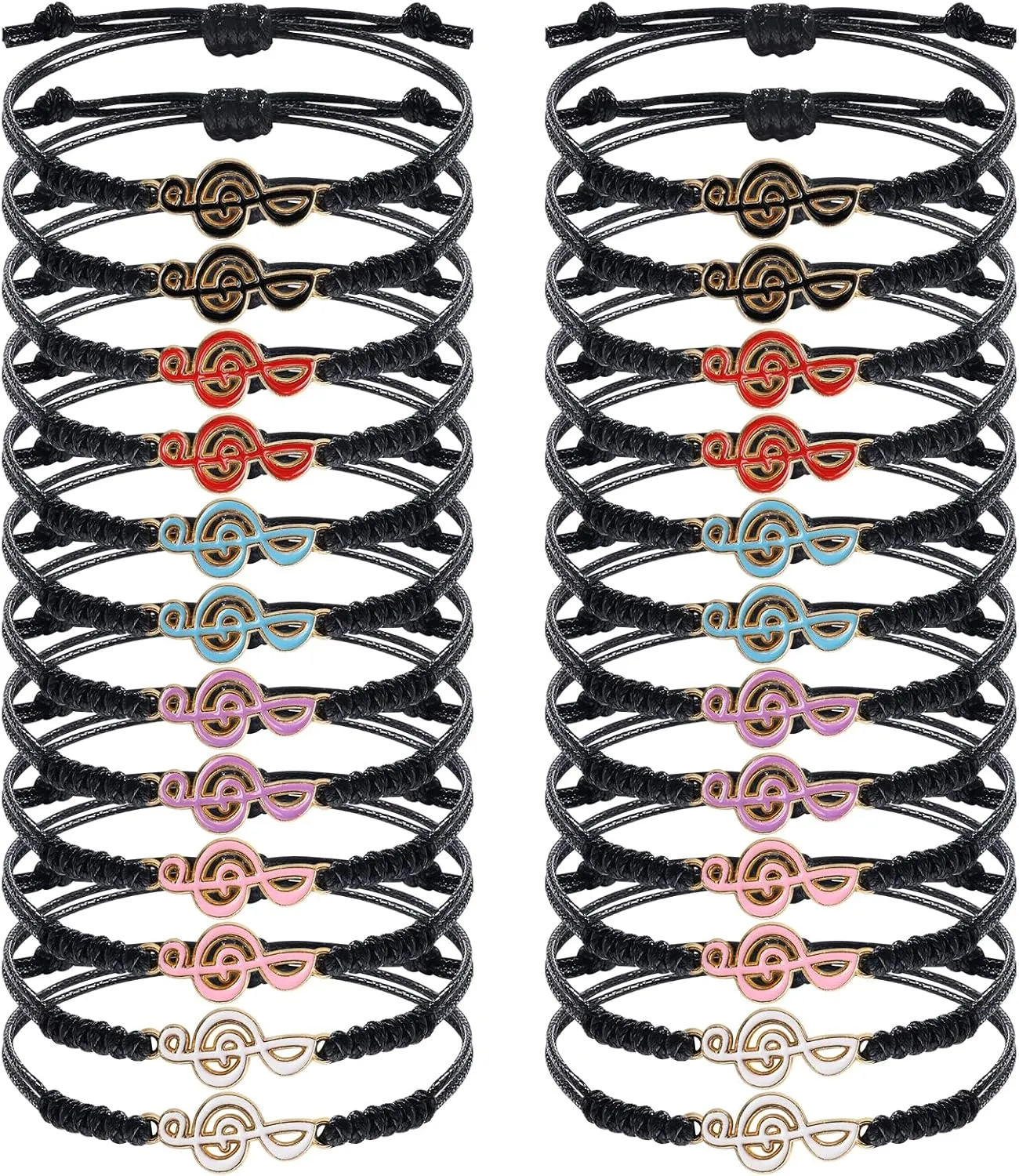 24PCS Music Charm Bracelets for Girls Women,Musical Note Inspirational Adjustable Black Braid Rope Bracelets for Music Party Favors Cheerleading Team Player Lovers Music Birthday Party Thank you Gifts