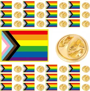 25/50/100/200 pieces metal rectangular Progress Pride Pin Rainbow Gay Flag LGBTQ Inclusive Progressive Lapel Pins for clothing Backpack decoration Souvenir gift badge Bulk