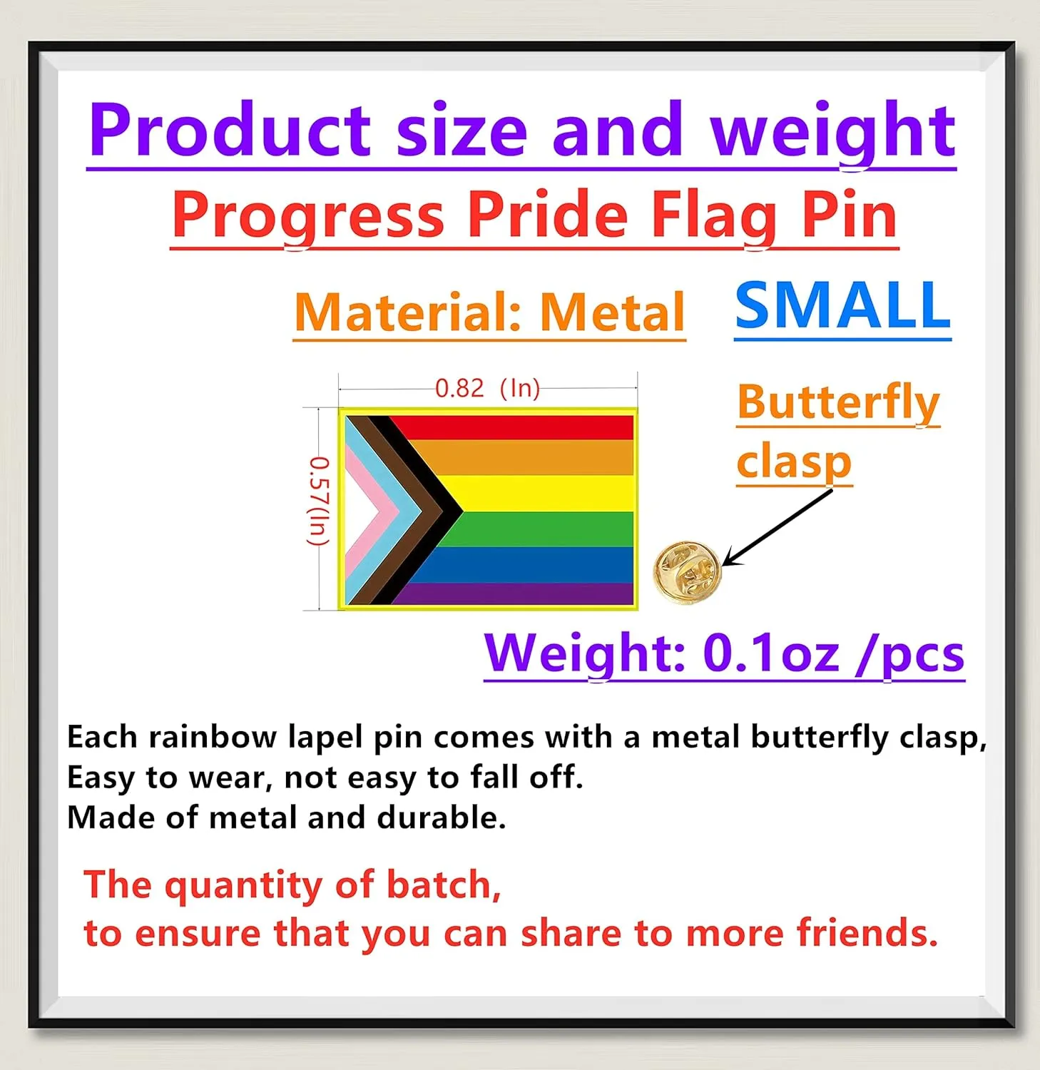25/50/100/200 pieces metal rectangular Progress Pride Pin Rainbow Gay Flag LGBTQ Inclusive Progressive Lapel Pins for clothing Backpack decoration Souvenir gift badge Bulk