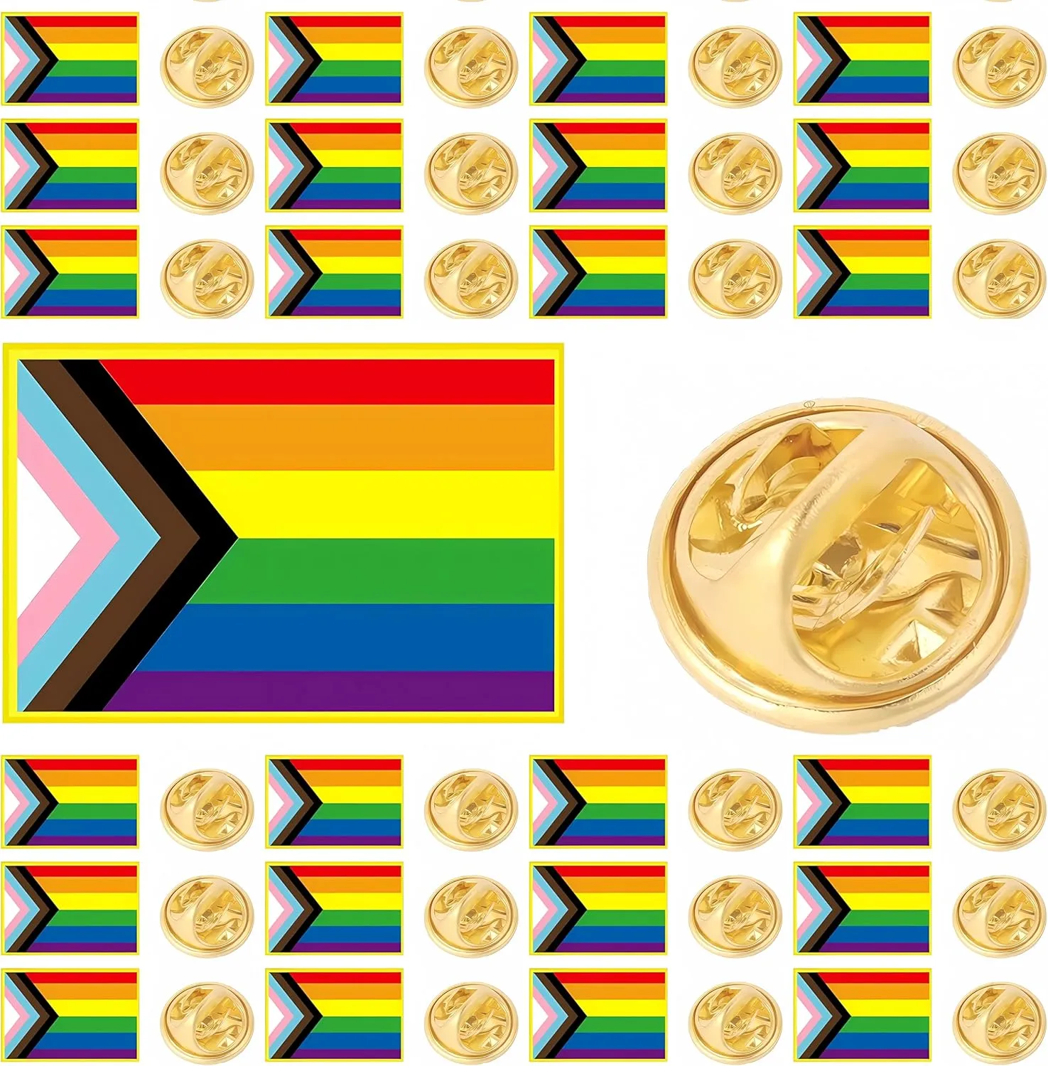 25/50/100/200 pieces metal rectangular Progress Pride Pin Rainbow Gay Flag LGBTQ Inclusive Progressive Lapel Pins for clothing Backpack decoration Souvenir gift badge Bulk