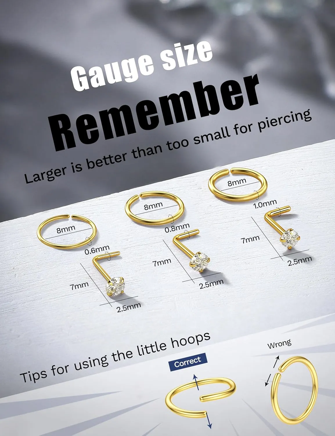 28PCS Hypoallergenic Nose Rings Hoops Studs - 316L Stainless Steel Nose Ring for Women Men - L Shaped CZ Nose Stud Hoop Nostril Piercings Jewelry Set 18G 20G 22G Silver Rose Gold Black Rainbow