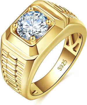 2CT Moissanite Ring Mens Wedding Band, 14K/White Gold Plated 925 Sterling Silver Custom Engraved Engagement Wedding Ring for Men Round Cut D Color VVS1 Clarity Size 8-12