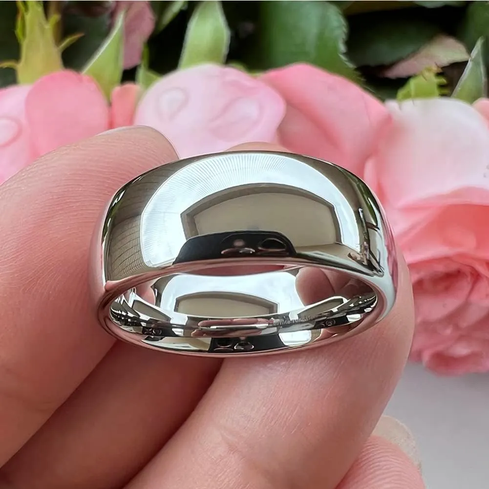 2mm 3mm 4mm 5mm 6mm 7mm 8mm 10mm White Tungsten Rings for Men Women Engagement Wedding Bands Domed Polished Shiny Comfort Fit
